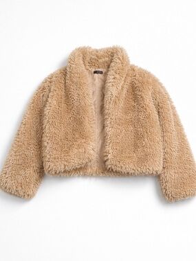 Kids Plush Teddy Jacket in Camel